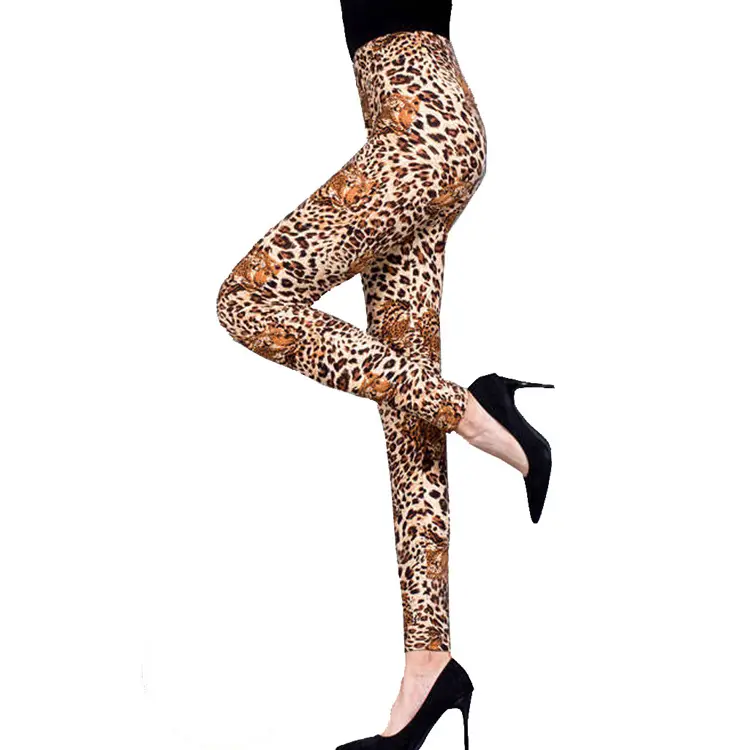Women Leopard Print Cropped Leggings Large Size - Image 15