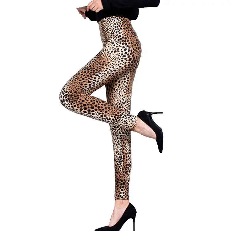 Women Leopard Print Cropped Leggings Large Size - Image 16