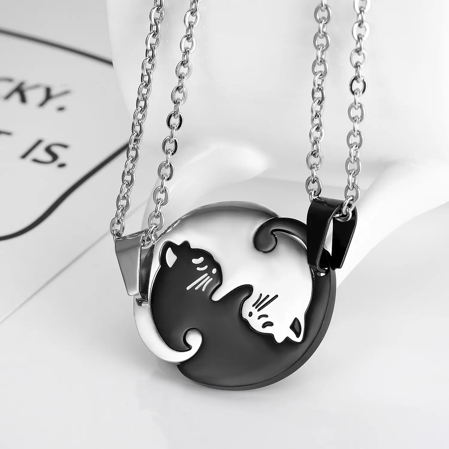 Stainless Steel Cat Pendant Couple Necklace Set