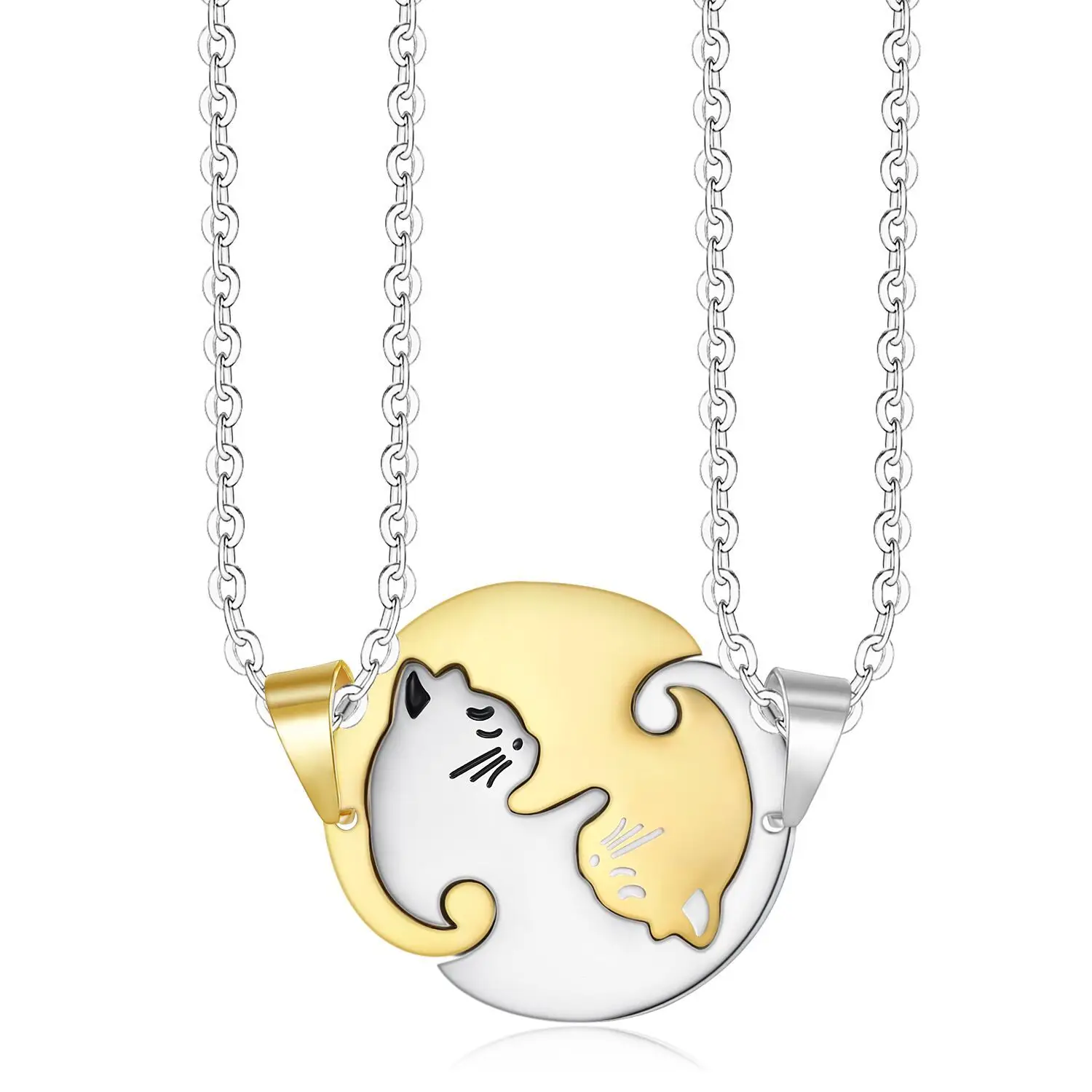 Stainless Steel Cat Pendant Couple Necklace Set