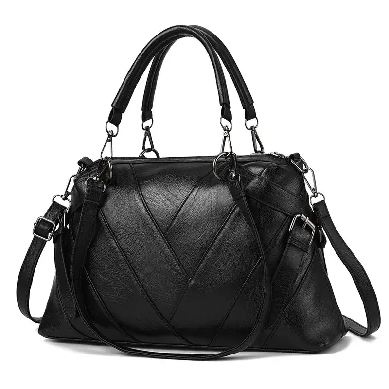 Black White V-Neck Shoulder Bag Large Capacity
