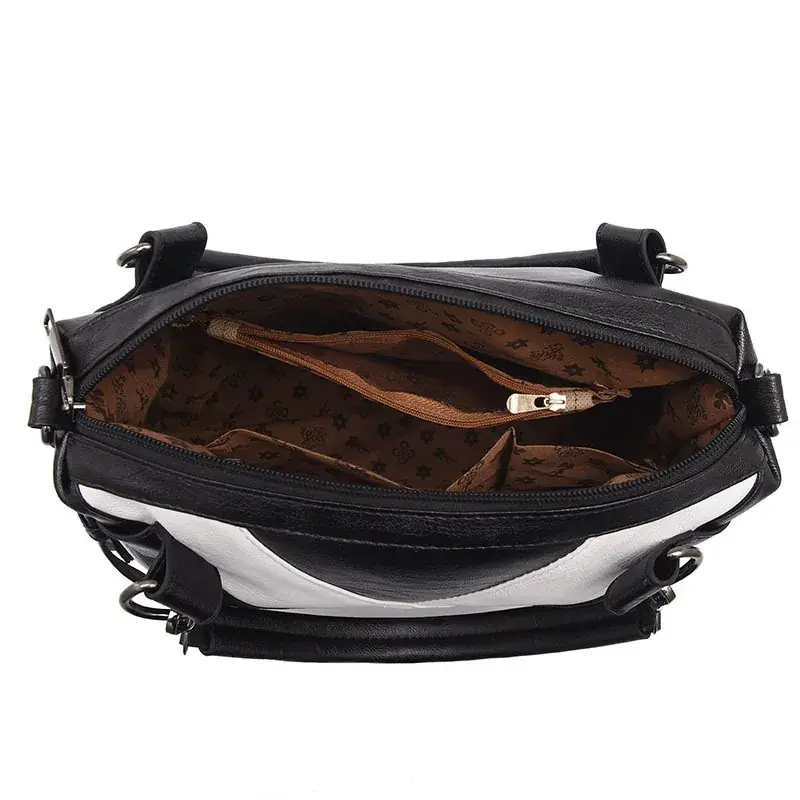 Black White V-Neck Shoulder Bag Large Capacity