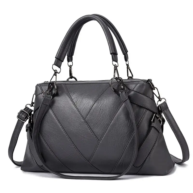 Black White V-Neck Shoulder Bag Large Capacity