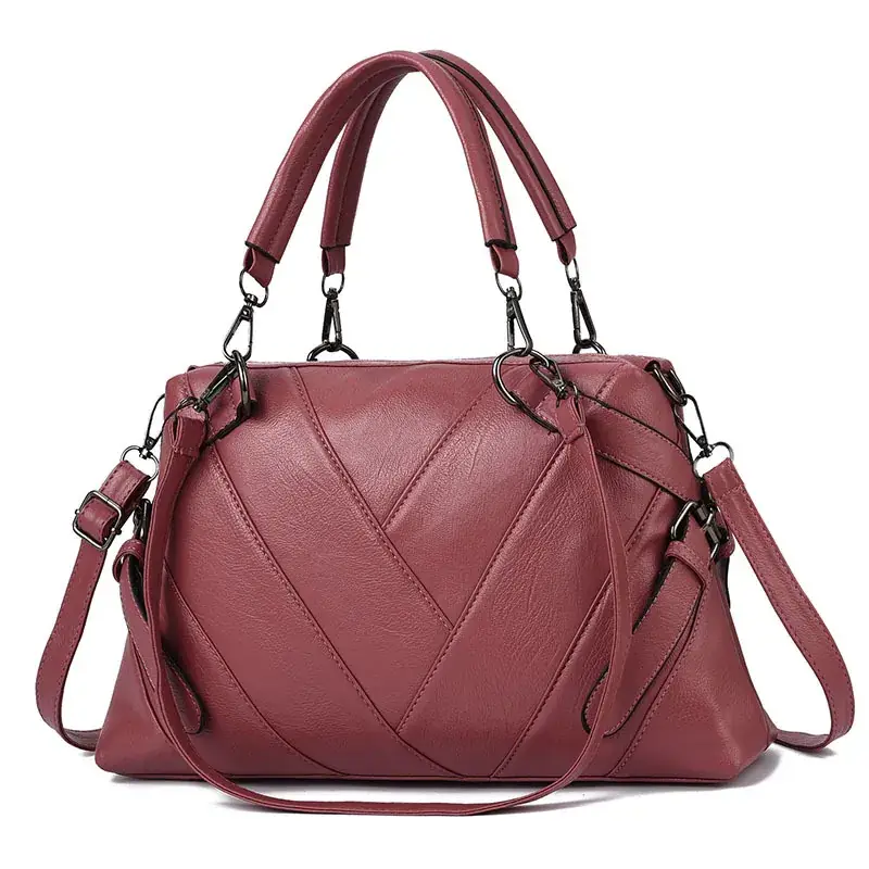 Black White V-Neck Shoulder Bag Large Capacity