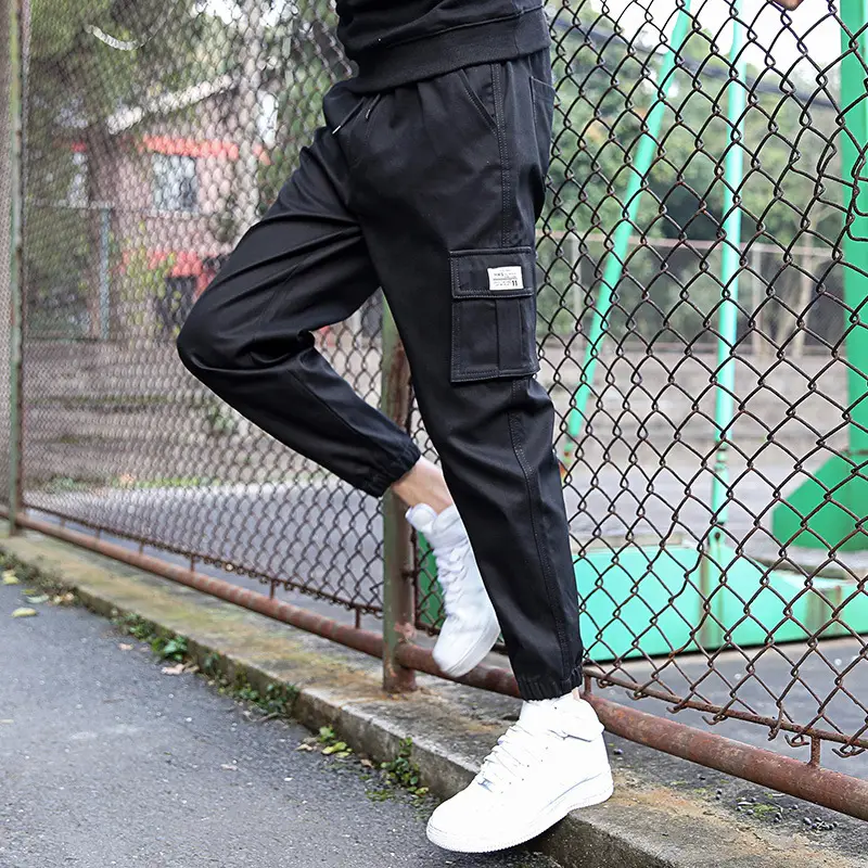 Men's Black Ankle-Tied Casual Pants with Cargo Pocket - Image 5