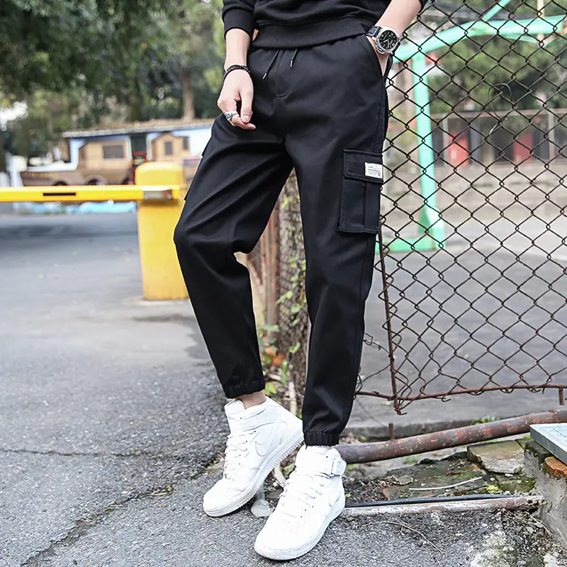 Men's Black Ankle-Tied Casual Pants with Cargo Pocket - Image 6