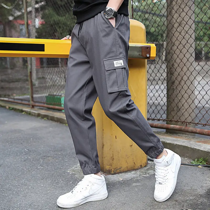 Men's Black Ankle-Tied Casual Pants with Cargo Pocket - Image 2