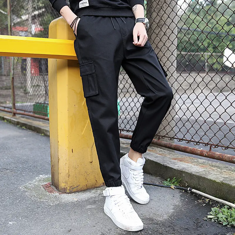 Men's Black Ankle-Tied Casual Pants with Cargo Pocket - Image 3
