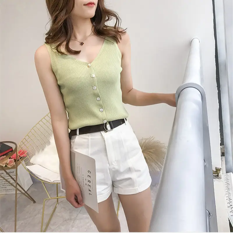 Button Knitted V Neck Vest Women Spring Summer Slim Fit - Image 10