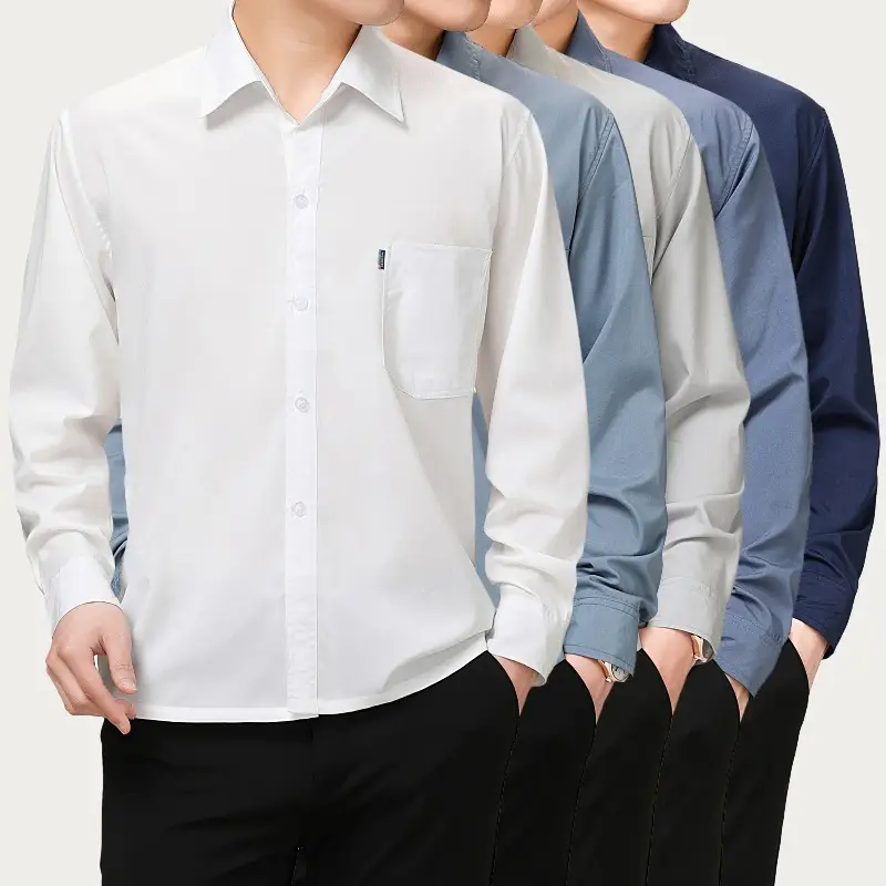 Middle-Aged Men Long Sleeve Button Shirt Blue - Image 8