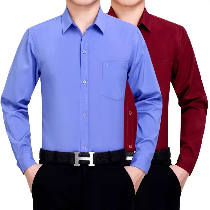 Middle-Aged Men Long Sleeve Button Shirt Blue - Image 9