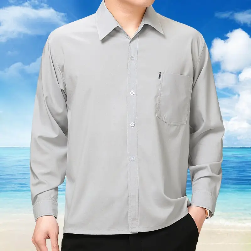 Middle-Aged Men Long Sleeve Button Shirt Blue - Image 5
