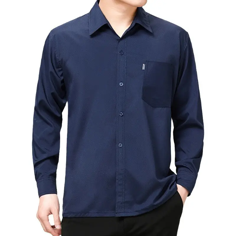 Middle-Aged Men Long Sleeve Button Shirt Blue - Image 10