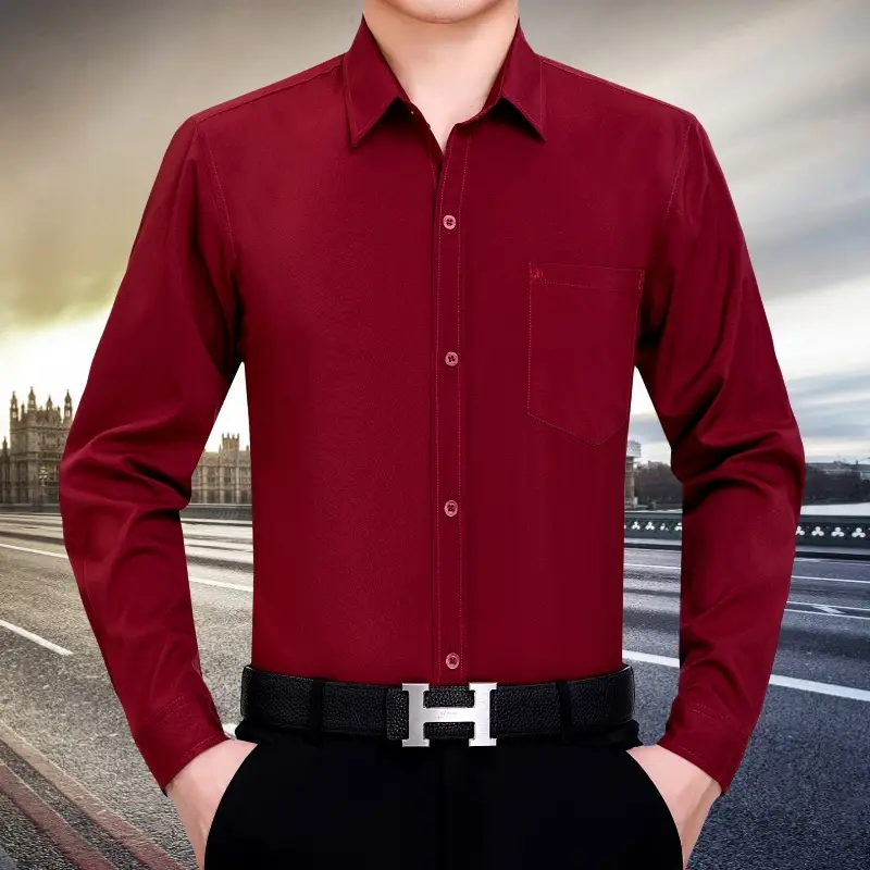 Middle-Aged Men Long Sleeve Button Shirt Blue - Image 7