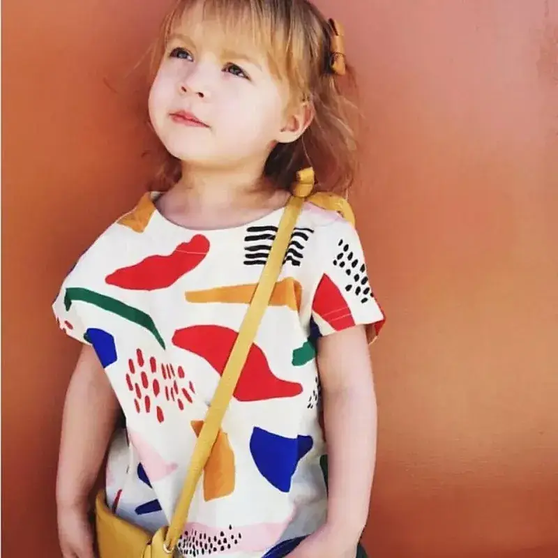 Children Cotton Abstract Print Pants Cream Brown