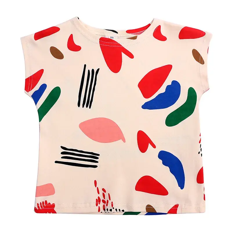 Children Cotton Abstract Print Pants Cream Brown