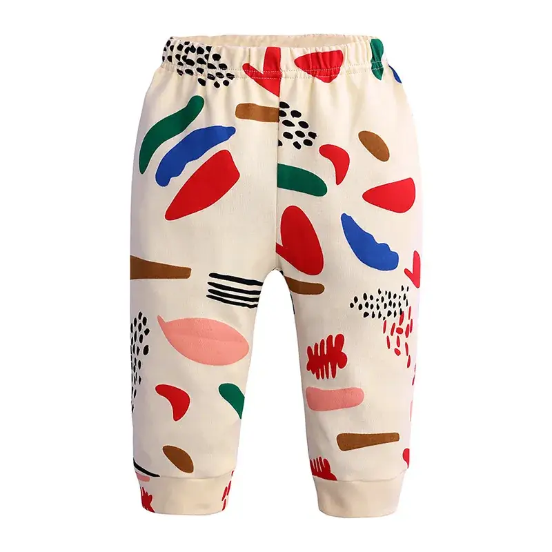 Children Cotton Abstract Print Pants Cream Brown