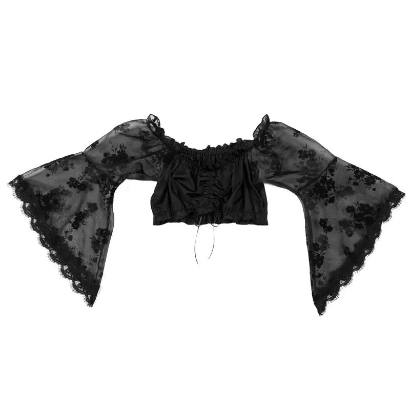 White Lace Collar Top for Women Long Sleeve Umbilical Design