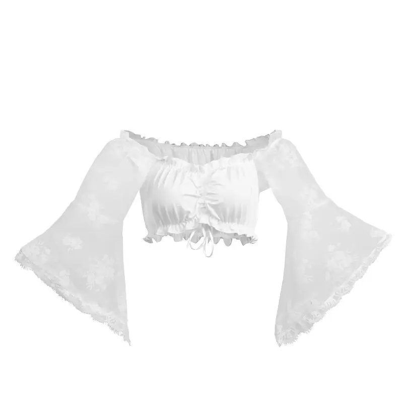 White Lace Collar Top for Women Long Sleeve Umbilical Design