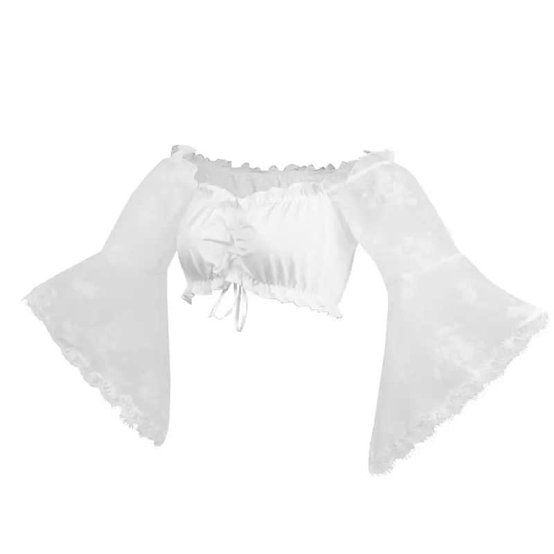 White Lace Collar Top for Women Long Sleeve Umbilical Design