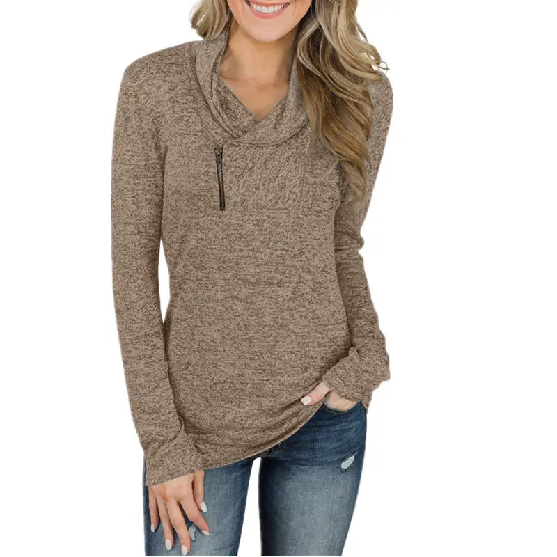 2022 Women Grey Sweatshirt Long Sleeve Zipper Slim Fit - Image 7