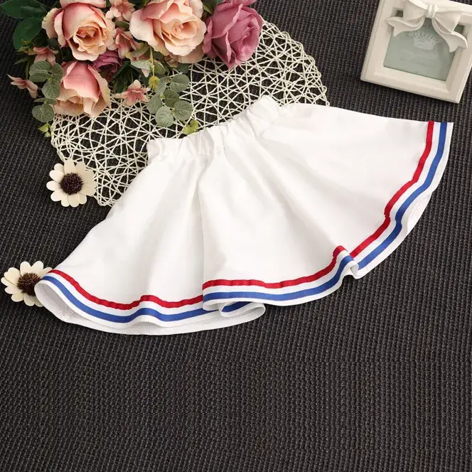 2024 Girls Pink Blue Striped Two-Piece Skirt Set - Image 5