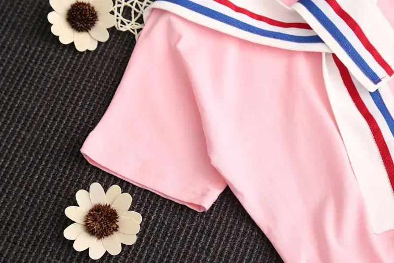 2024 Girls Pink Blue Striped Two-Piece Skirt Set — feature 10