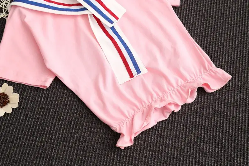 2024 Girls Pink Blue Striped Two-Piece Skirt Set — feature 12
