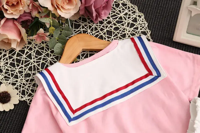 2024 Girls Pink Blue Striped Two-Piece Skirt Set — feature 15