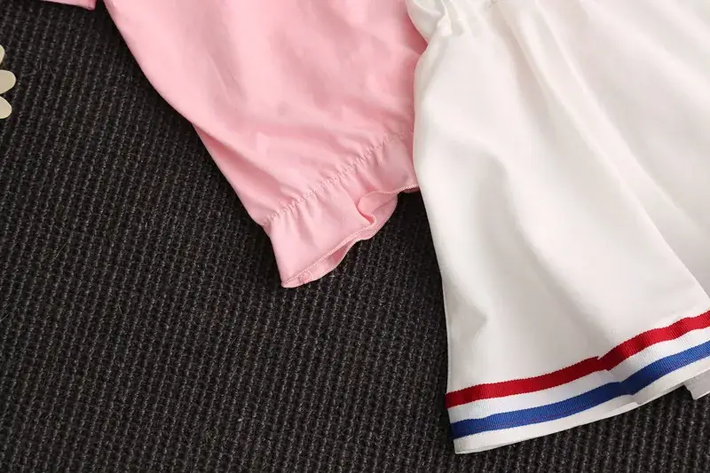 2024 Girls Pink Blue Striped Two-Piece Skirt Set — feature 18