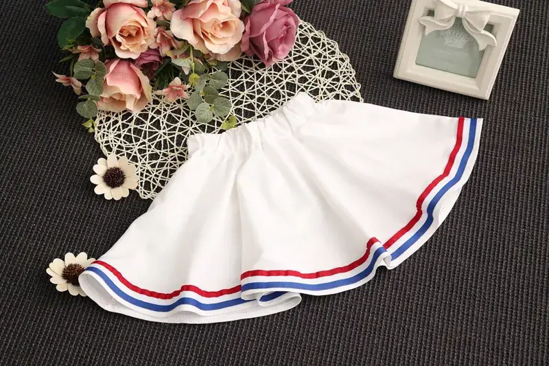 2024 Girls Pink Blue Striped Two-Piece Skirt Set — feature 19