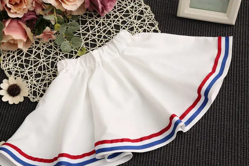 2024 Girls Pink Blue Striped Two-Piece Skirt Set — feature 23