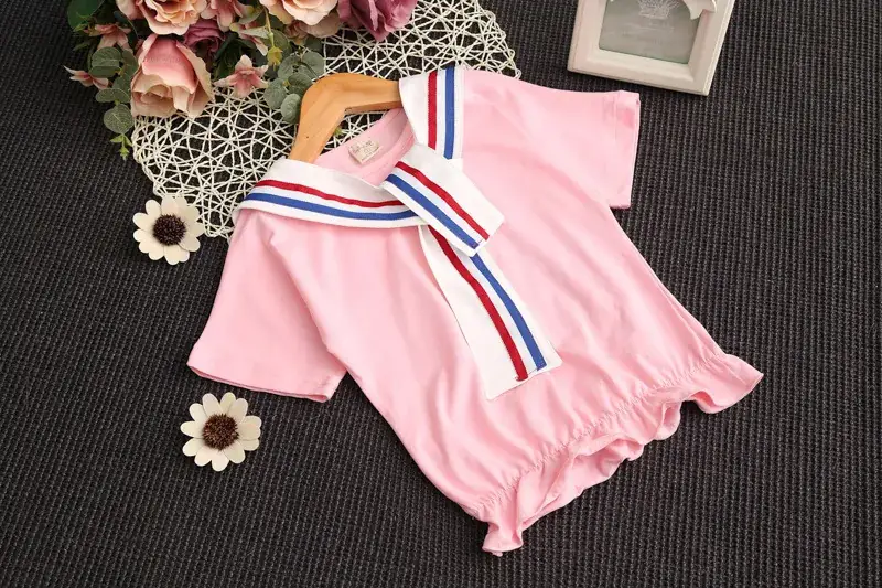 2024 Girls Pink Blue Striped Two-Piece Skirt Set — feature 6