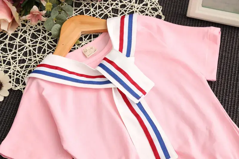 2024 Girls Pink Blue Striped Two-Piece Skirt Set — feature 7