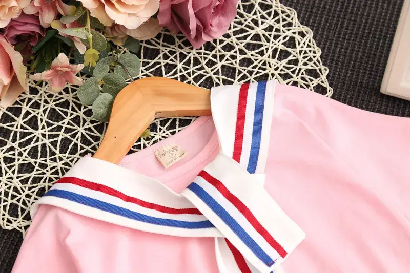 2024 Girls Pink Blue Striped Two-Piece Skirt Set — feature 8
