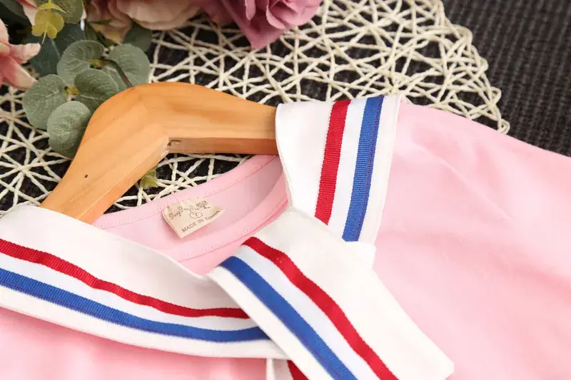 2024 Girls Pink Blue Striped Two-Piece Skirt Set — feature 9