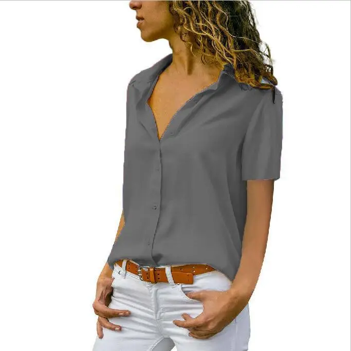 Women's White Short Sleeve Button Down Shirt - Image 5