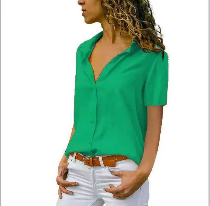 Women's White Short Sleeve Button Down Shirt - Image 6