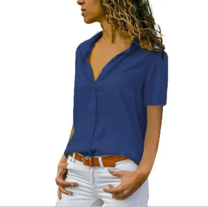 Women's White Short Sleeve Button Down Shirt - Image 8
