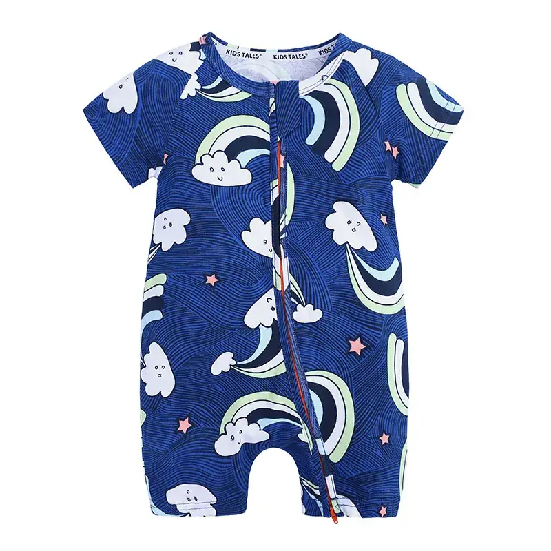 Baby Dolphin Printed Zipper Romper Light Blue Newborn