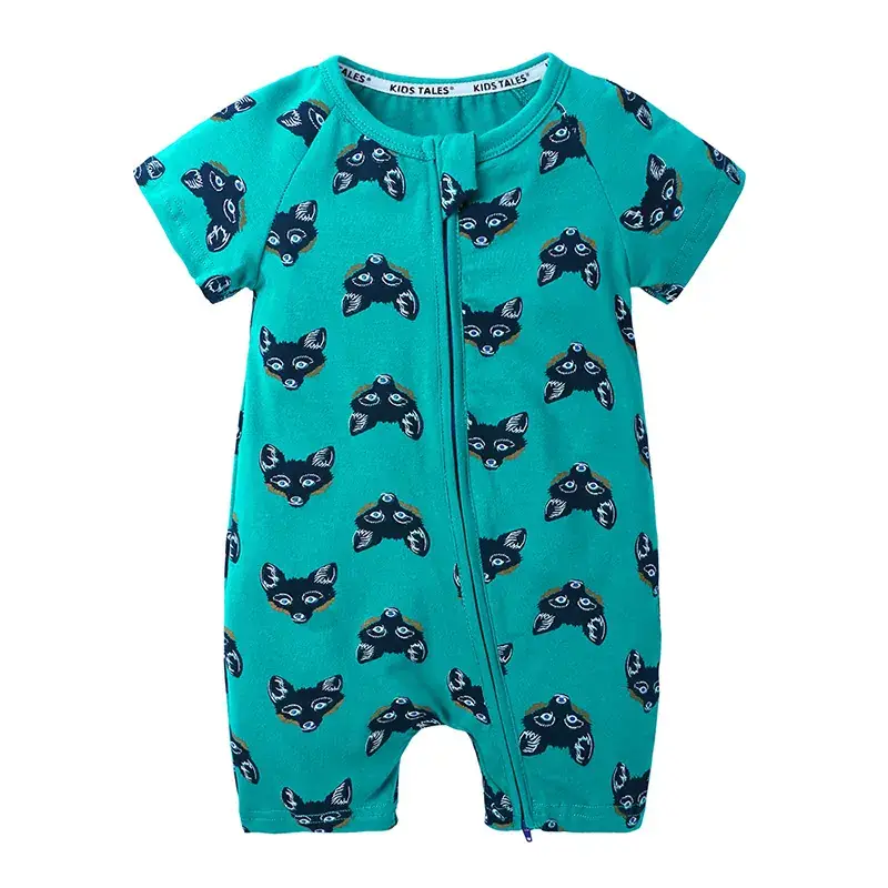 Baby Dolphin Printed Zipper Romper Light Blue Newborn