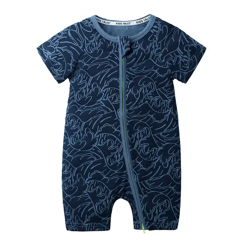 Baby Dolphin Printed Zipper Romper Light Blue Newborn