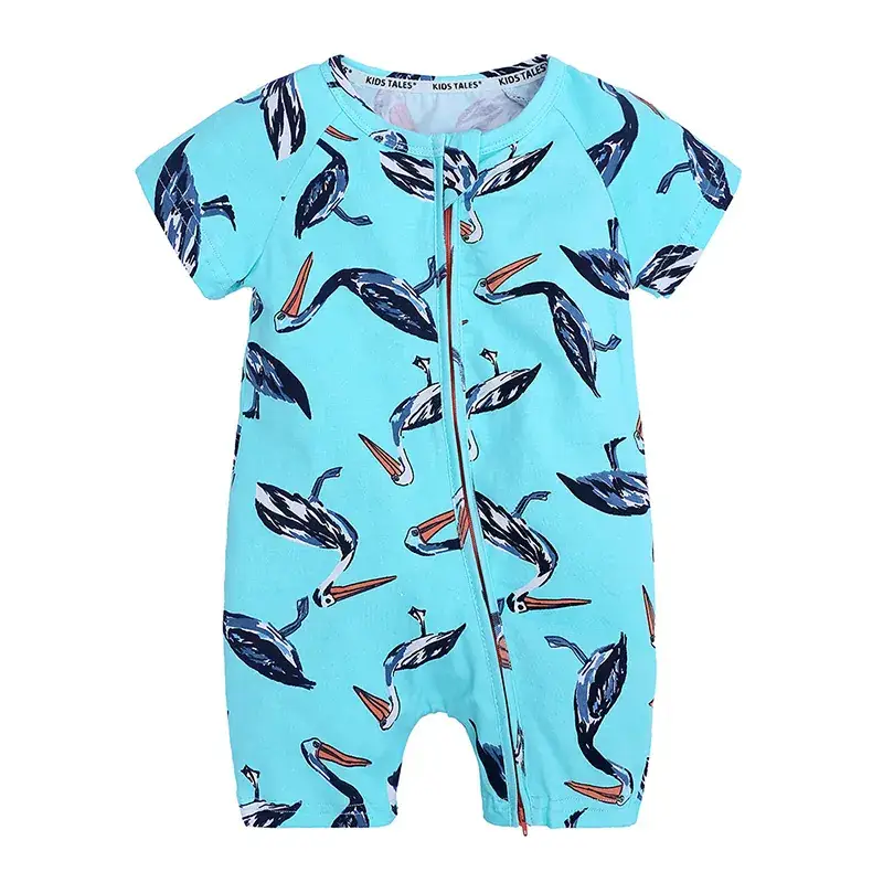 Baby Dolphin Printed Zipper Romper Light Blue Newborn