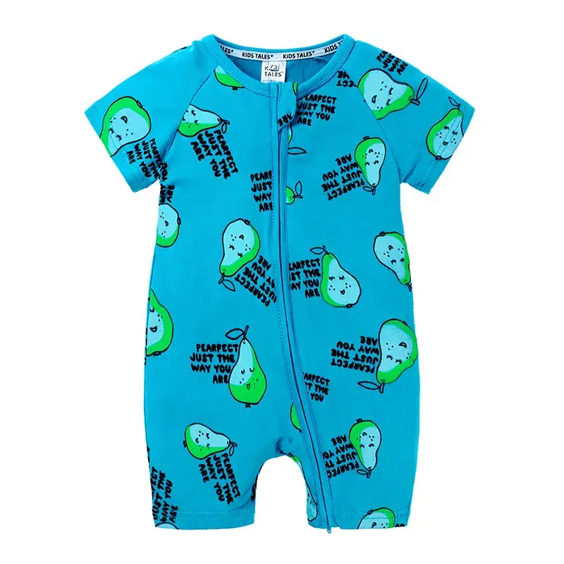 Baby Dolphin Printed Zipper Romper Light Blue Newborn