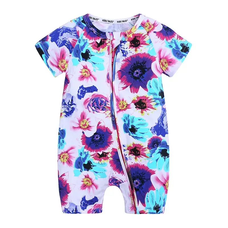 Baby Dolphin Printed Zipper Romper Light Blue Newborn