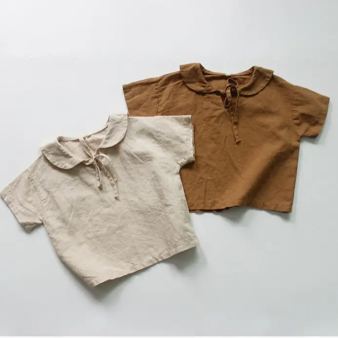 2026 Spring Boys Cotton Linen T-Shirt Brown Beige - Image 3