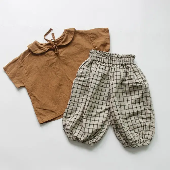 2026 Spring Boys Cotton Linen T-Shirt Brown Beige - Image 4