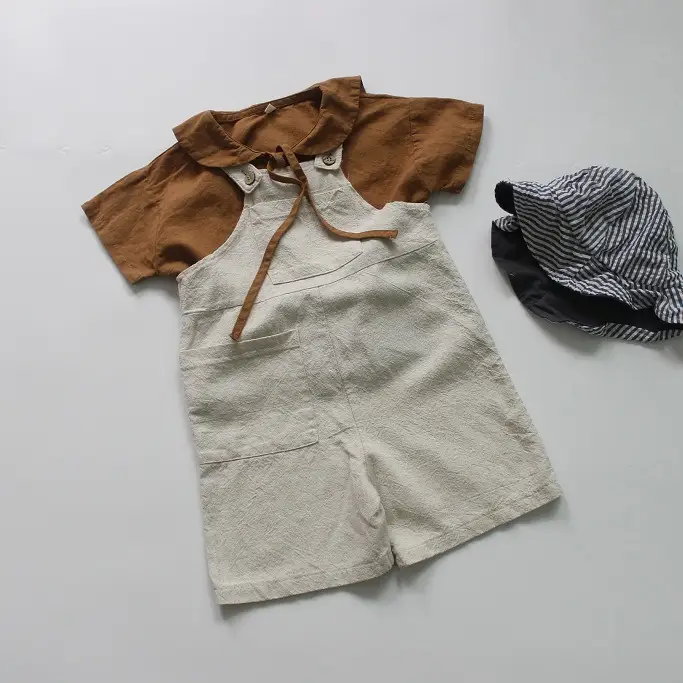 2026 Spring Boys Cotton Linen T-Shirt Brown Beige - Image 6