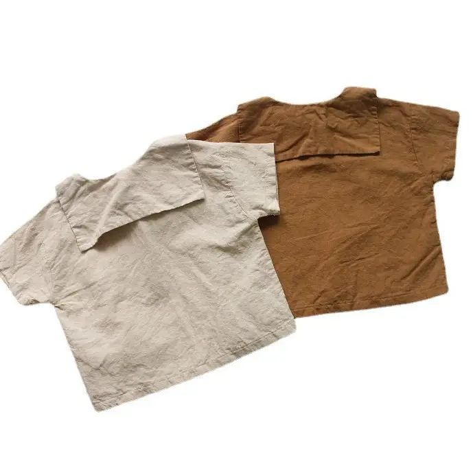 2026 Spring Boys Cotton Linen T-Shirt Brown Beige - Image 7