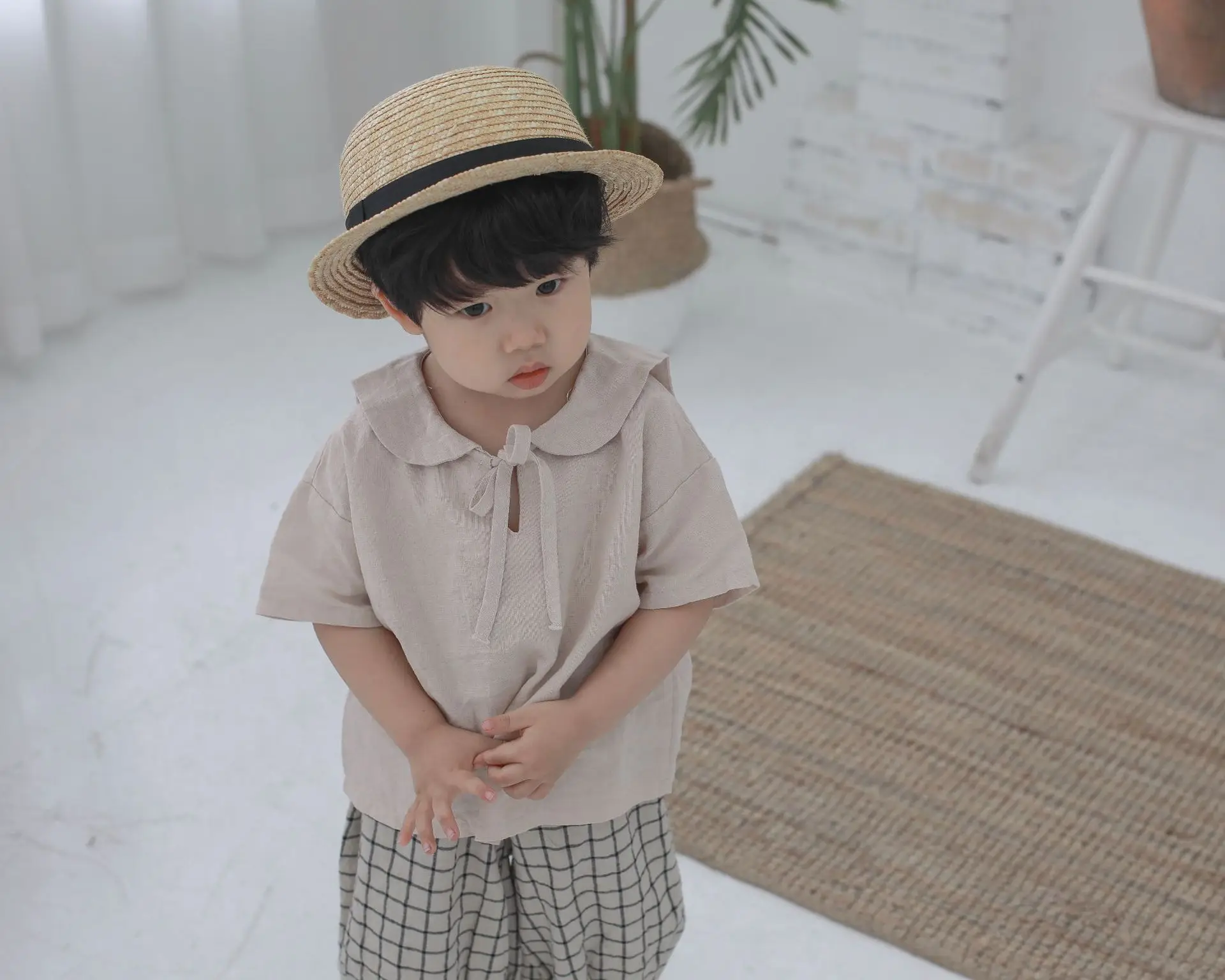 2026 Spring Boys Cotton Linen T-Shirt Brown Beige — feature 11